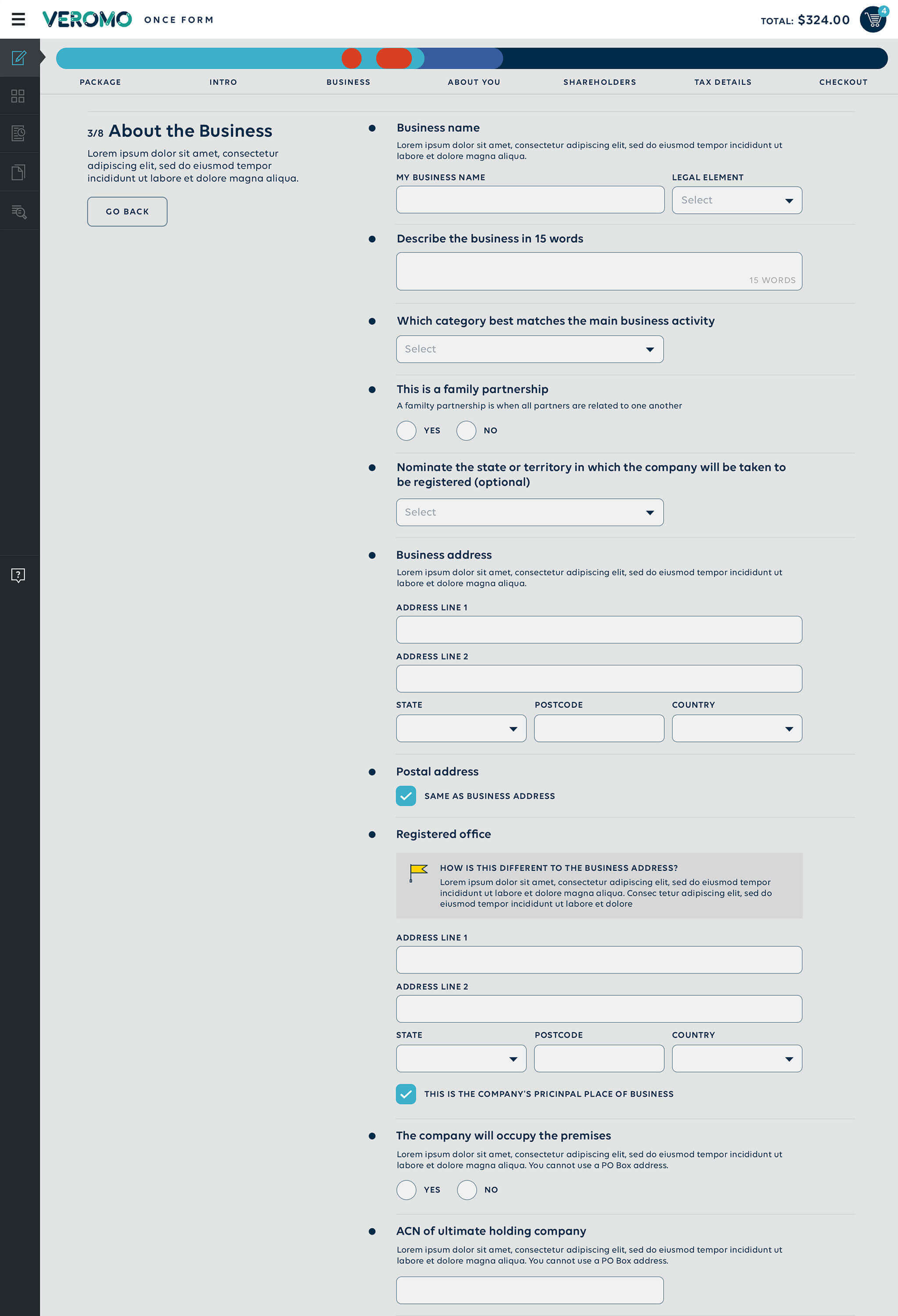 Quick and easy business registration with the Veromo OnceForm.